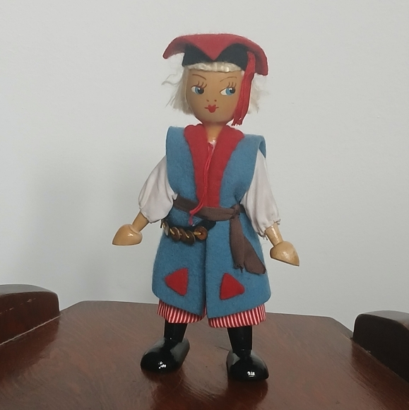 Vintage Polish Folk Art Wooden Peg Doll Hand Painted - Picture 2 of 10